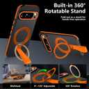 TIANNIUKE for Google Pixel 10 Pro XL Case 360Rotatable Magnetic Ring Holder Stand with Silicone Strap, Fit for MagSafe Mil-Grade Shockproof Translucent Matte Phone Case (Orange)
