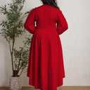 XNMHL Plus Size Church Dresses for Curvy Women Formal Empire Puff Sleeve African Attire Flowy Hem Outfits (Red, XL)
