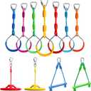 Craft Ninja Warrior Obstacle Course Accessories Kids Outdoor Play - 7pc Rings, 2pc Swing Trapeze Wheels & 2pc Monkey Bars