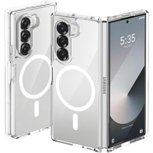 ORETECH Magnetic Case Compatible with Samsung Galaxy Z Fold 6 Case, Transparent Back Non-Slip Hard PC Shockproof Bumper Protective Phone Case Cover for Samsung Z Fold 6 - Clear