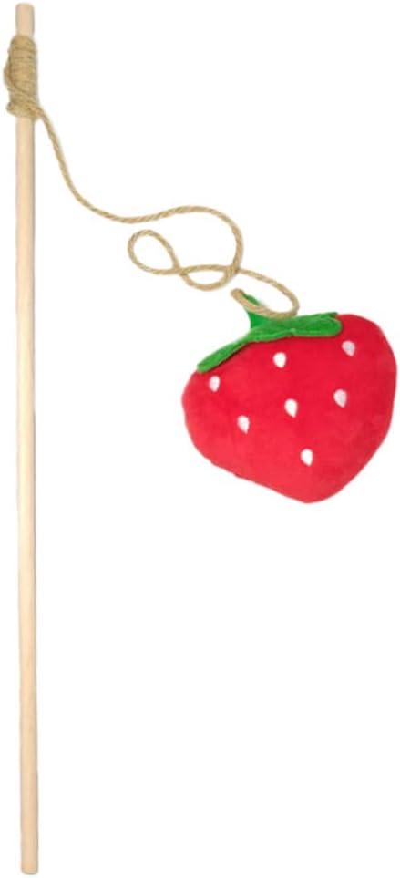 LUOZZY Interactive Wand Cat Toys Strawberry Kitten Teasing Stick Catnip Plush Toy Funny Cat Bite Resistant Stick (Red)