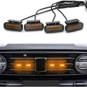 4pcs Universal Clip On Car Led Amber Front Grille Light, Automotive LED Lights with Wiring Harness and Fuse, Upgraded Buckle Grille Light (Yellow)