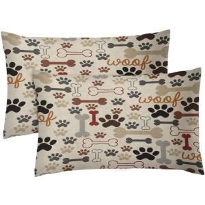 Emvency Set of 2 Decorative Throw Pillow Cover King Size 12x20 Inches Dog Bones and Paw Prints Pillowcase with Hidden Zipper Decor Cushion Gift for Home Sofa Bedroom Couch Car