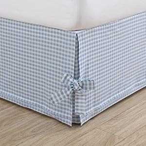 Laura Ashley - Twin Bedskirt, Plain Weave Cotton Bedding, Split Corner with Decorative Bow Ties, Dorm Essentials, Oeko-Tex Certified (Hedy Blue)