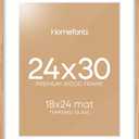 Homeforia 24x30 Picture Frame Wood, High End Natural Oak 24 x 30 Frame with Mat 18 by 24, 24x30 Light Wooden Poster Frames Matted to 18x24 Photo, 30by24 Large Frame, Tempered Glass, Wall Kit, Set of 1