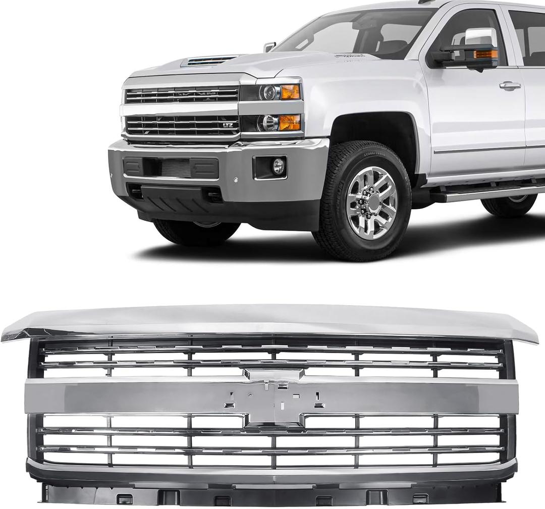 JOLONG Front Bumper Upper Grille for 2015-2019 Chevy Silverado 2500 3500 HD