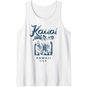 Hawaii Kauai Vintage Hawaiian Surfing Retro Tank Top, White Small