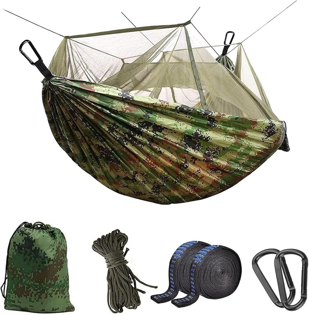 Fotgear Camping Hammock with Mosquito Net - Ultra Lightweight Durable Double/Single Travel Hammock 210T Parachute Nylon with Tree Straps 660lbs Capacity for Garden Camping Backpacking, Camo