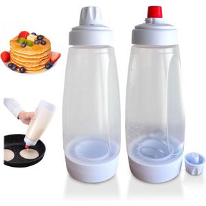2 Packs of Pancake Batter Dispenser,1000ml Squeeze Pancake Dispenser Mixer Bottle with Stainless Steel wire whisk Ball,Suitable for Pancakes Crepes Waffle Muffins Qatayef Cupcak