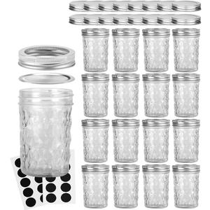 VERONES Mason Jars 8 OZ, Canning Jars Jelly Jars With Regular Lids, Ideal for Jam, Honey, Wedding Favors, Shower Favors, 16 PACK,Extra 16 Lids
