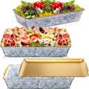 Baderke 3 Set 16" x 9.45'' Chilled Serving Tray for Parties with Compartments Rectangle Serving Dish Ice Charcuterie Party Platter for Shrimp Fruit Seafood Vegetable Appetizer (Gold)