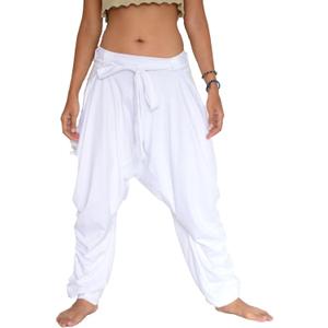 Sakoonee Women Men Harem Pants Palazzo Dhoti Style 2 Pockets Cotton (White), One Size