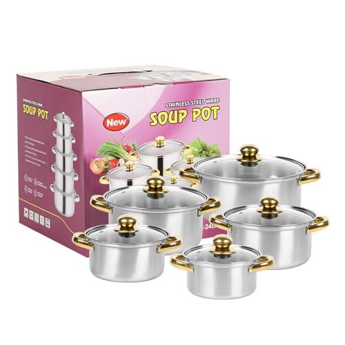 Dockorio Stainless Steel Cookware Set 10 Pieces Cooking Pots and Bowls Soup Kitchen Gas Induction Universal
