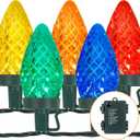 Brightever C9 Christmas String Lights, 35FT 50LED Battery Operated Outdoor Christmas Lights with Timer & 8 Lighting Modes, Waterproof Strawberry Light for Indoor Outdoor Xmas Decor, Multicolor, 1-Pack