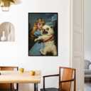 Vintage Creepy Girl Holding Ugly Dog Poster Victorian Gothic Girl and Monster Puppy Wall Art Surreal Weird Fantasy Print Decor for Horror & Whimsical Aesthetic Rooms 12x18inch Black Aluminum Frame