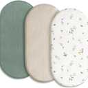 Gllquen Baby Muslin Bassinet Sheets 3 Pack, Breathable Elastic Cozy Fitted Cotton Bassinet Mattress Sheet for Baby Boy Girls, Fit for Hourglass Oval Rectangular Cradle Pad Sheets 33"x17" (Green)