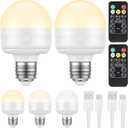 2Packs E26 Rechargeable Light Bulbs with Remote and Timer, 8W 600lm Bright Magnetic Light Bulbs, 2500mAh Battery Operated Lightbulbs, 3 Color Temperature, Dimmer for Non-Hardwired Lamp