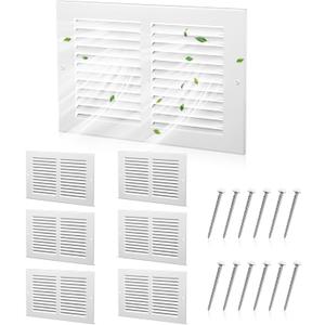 Pelopy 6 Pcs Steel Return Air Grilles Vent Covers White HVAC Vent Duct Cover Replacement Wall Register Air Return for Wall Sidewall and Ceiling, Screws Included (10 x 6 Inch)