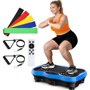 Vibration Plate Exercise Machine for Lymphatic Drainage, Whole Body Home Exercise Vibration Board Equipment with Auto Mode, Bluetooth Resistance Bands Vibrate Fitness Platform for Woman