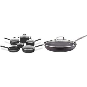 Cuisinart 11-Piece Nonstick Cookware Set, Black, 55-11BK & 12-Inch Skillet, Nonstick-Hard-Anodized with Glass Cover, 622-30G