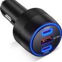 [3 in 1] USB C Car Charger 102W Super Fast Charging Adapter,3-Port PD PPS Car Charger with Ventilation Design, Dual 36W USB-C & 30W USB-A Ports for iPhone 17/16/15/14, Samsung Galaxy, iPad,Laptop