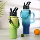 BJPKPK Insulated Water Bottles with Straw Lid, 35oz Metal Water Bottle with 2 lids & Paracord Strap, Double Wall Stainless Steel Tumbler with Handle, Reusable Cups, Mugs, Thermo, Sky