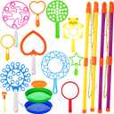Lenwen 16 Pcs Giant Bubble Wands Kit Big Maker Toy Large Gigantic Bubble Wands with Refill and Tray for Summer School Birthday Outdoor Playtime Fun Activity Party Favors (Various)
