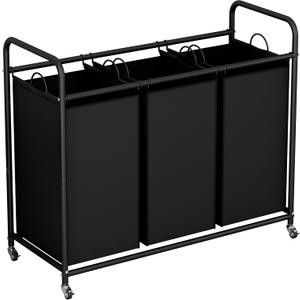LINZINAR 3-Bag Laundry Basket, Black Laundry Hamper, 35.6 Gal(135 L) Laundry Sorter Cart Laundry Room Organization with Heavy Duty Rolling Lockable Wheels and Removable Bags