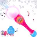 ArtCreativity Bubble Wand for Kids Toys, Light Up Automatic Bubble Machine Wand with LED & Music, Bubble Wand for Toddlers 1-3, Fluid & Batteries Included, Great Gift Idea, Bubbles Party Favor  Pink