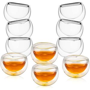 Double-walled Borosilicate Teacup Glass Heat-resisting Tea Cup Hold 2 Oz, Set of 10