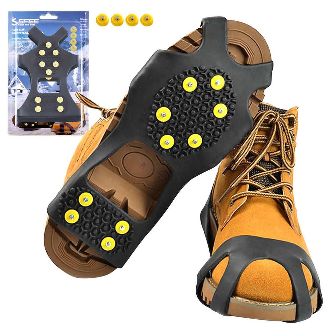 Sfee Ice Cleats for Boots Shoes, Snow Grips Cleats for Ice and Snow Anti-Slip Rubber Traction Cleats for Walking on Snow and Ice 10 Steel Studs Crampons for Hiking, Walking, Climbing, Jogging, Size: Small(Women(5-7)/Men(3-5) for Child