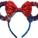 LUV HER Disney Minnie Mouse Tinsel Ear Headband with Sequin Bow  Sparkly Costume Hair Accessory for Kids and Adults