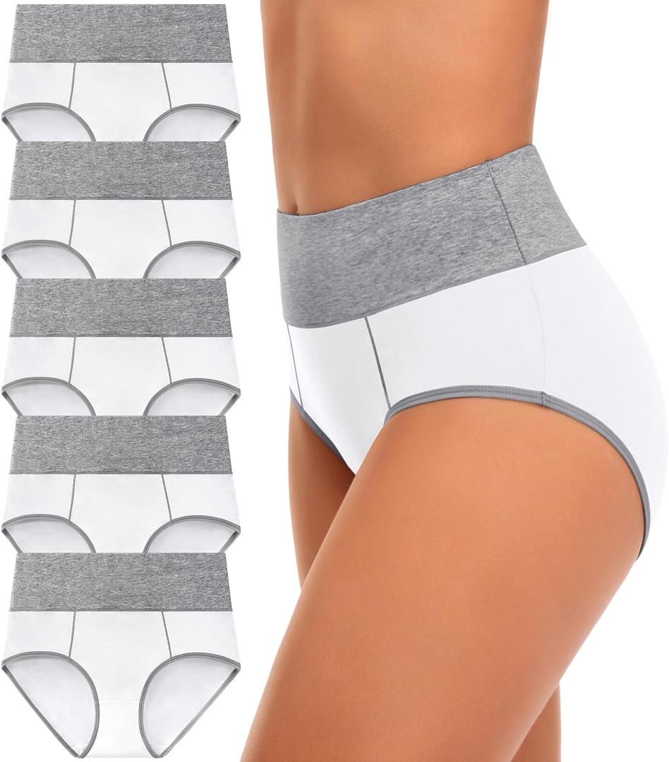 CULAYII High Waisted Underwear for Women Cotton No Muffin Top Full Coverage Briefs Soft Stretch Ladies Panties 5 Pack, L