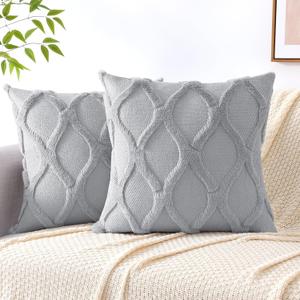 decorUhome Summer Throw Pillow Covers 18x18 Inch Set of 2, Soft Plush Faux Fur Wool Grey Accent Couch Pillow Covers for Modern Farmhouse Bed Sofa Living Room