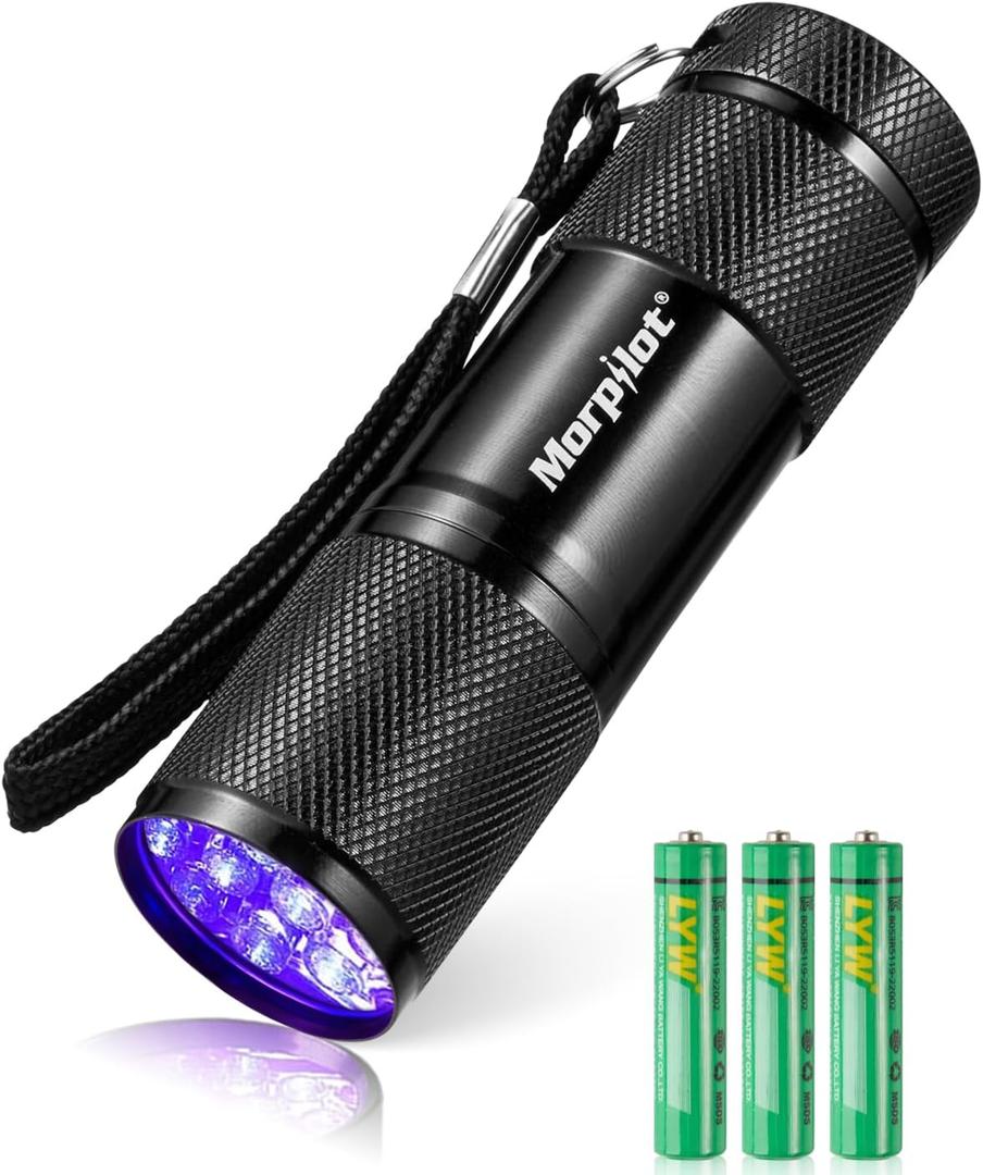 Morpilot Black Light Flashlight Mini UV Flashlight: 395nm Blacklight Flashlights, 9 Led Pet Urine Detector Light for Dog/Cat, Dry Stains, Resin Curing, Bed Bug (1 pack)