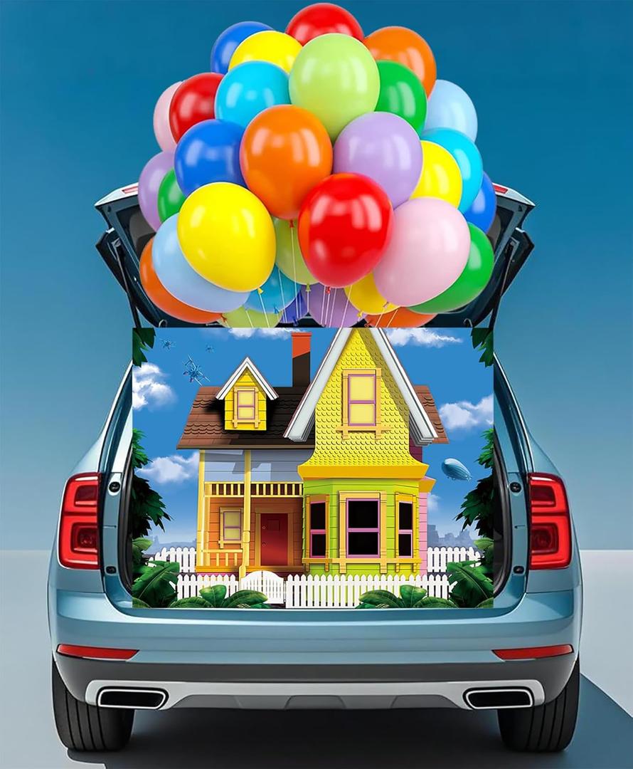 Trunk or Treat Car Decorations Kit Cartoon House and Balloons for Halloween Trunk or Treat Suv Decorations Kit