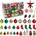 ROSELEAF 132pcs Christmas Tree Decoration Set - Red, Green & Gold Shatterproof Hanging Ornaments - Folk Art Style - Christmas, Wedding, Anniversary