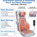 Shiatsu Neck and Back Massage Cushion with Heat - 4D Kneading and Vibration for Muscle Relief, Dual-Neck Design, Adjustable Intensity and Height for Office Chair and Home Use, Grey