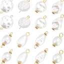 PandaHall 80Pcs Pearl Pendant Connectors, 8 Style Irregular Pearl Bead Links White ABS Plastic Pearl Bead Pendants Pearl Acrylic Links with Golden Pins for Earring Bracelet DIY Jewelry Making