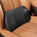 Genuine Leather Lumbar Support Pillow,Back Pain Relief Cushion,fits Tightly Around Waist,Real Cowhide,Memory Foam,fit Car Drive,Office Chair,Rest seat,Improve Posture,Portable,15.5''Lx 8.7''H