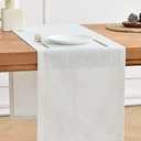 Wracra Linen Style Table Runner, Rustic Farmhouse Off White Table Runner Handcrafted Table Runner for Fall, Winter - Everyday Use and Machine Washable