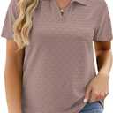 Plus Size Shirts for Women Summer Eyelet Tops Lapel Neck Tees Powder Pink, Size: 2XL