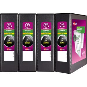 Avery Durable View 3 Ring Binder, 3 Inch Slant Rings, 4 Black Binders (17050)