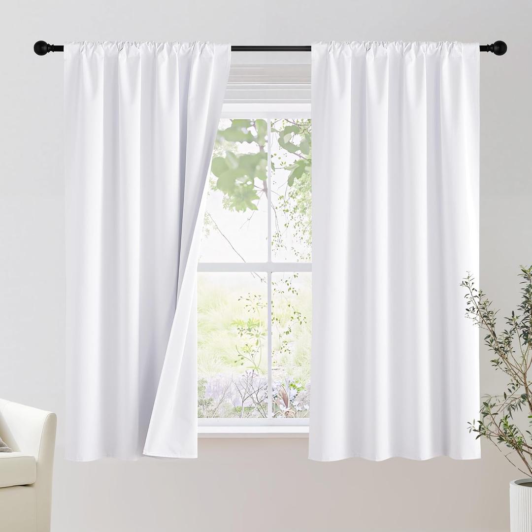 NICETOWN Bedroom 100% Blackout Curtains, 2 Panels, 42 by 63, Snow White, Window Treatment Rod Pocket Curtains/Drapes for Bedroom