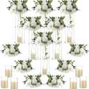Daifunli 6 Set 20 Inch Tall Acrylic Vase Stand Wedding Centerpieces Holder with Artificial Flower Balls and LED Lights Candles for Wedding Party Table Home Decorations