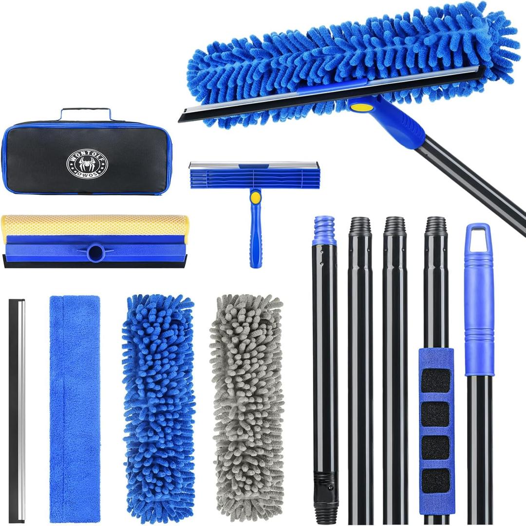Wontolf 4-in-1 Squeegee for Window Cleaning Kit with Storage Bag, 79'' Squeegee Window Cleaner Tool with Extension Pole, Rotatable Window Washing Equipment for Home, Outdoor Windows, Glass, Shower