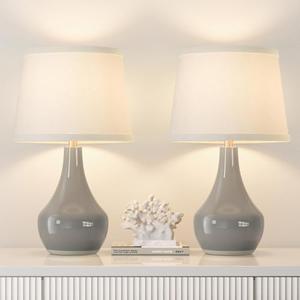 Seealle Modern Ceramic Table Lamps for Night Stands - Bedside Lamps Set of 2 for Nightstand, 19.4" Grey Bedroom Lamp for Living Room Cute Desk End Table Office Guest Room Dresser Rocker Switch