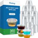 360 Set 3.25 oz Jello Shot Cups with Lids, Sturdy & Food Safe Disposable Plastic Portion Condiment Dipping Sauce Cups, Small Containers for Salad Dressing