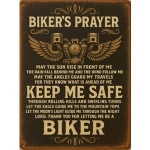 Vintage Biker's Prayer Metal Tin Sign for Home, Restaurant, Bar, Cafe, and Garage Decor - Rustic Wall Plaque with Inspirational Message 8 * 12inch