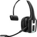 Trucker Bluetooth Headset, Wireless Headset with Mic for Work, Upgraded V5.3 Dual Noise Cancelling Microphones, Mute Button, Multipoint, 53H Battery, for Truck Drivers, Work from Home Office Phone